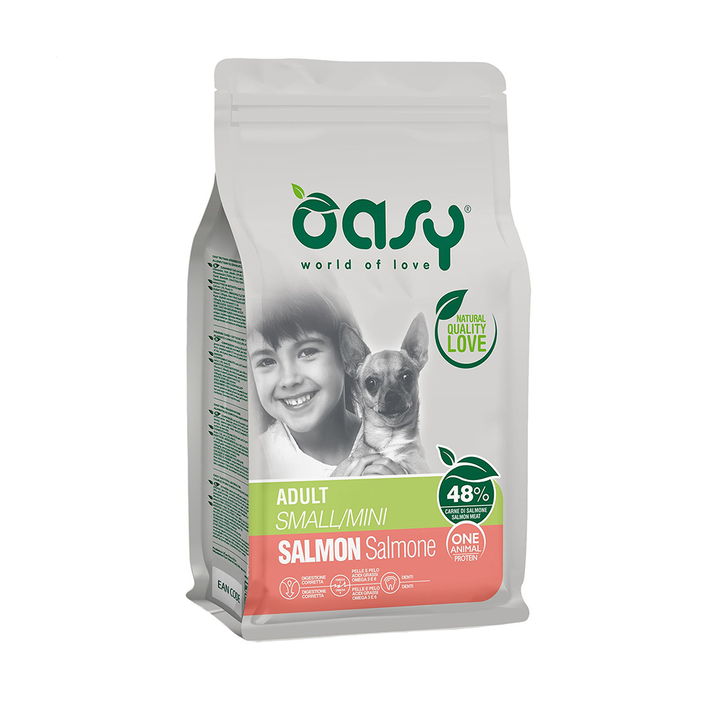 Сухий корм для дорослих собак малих порід Oasy One Animal Protein Adult Small/Mini з лососем, 800 г