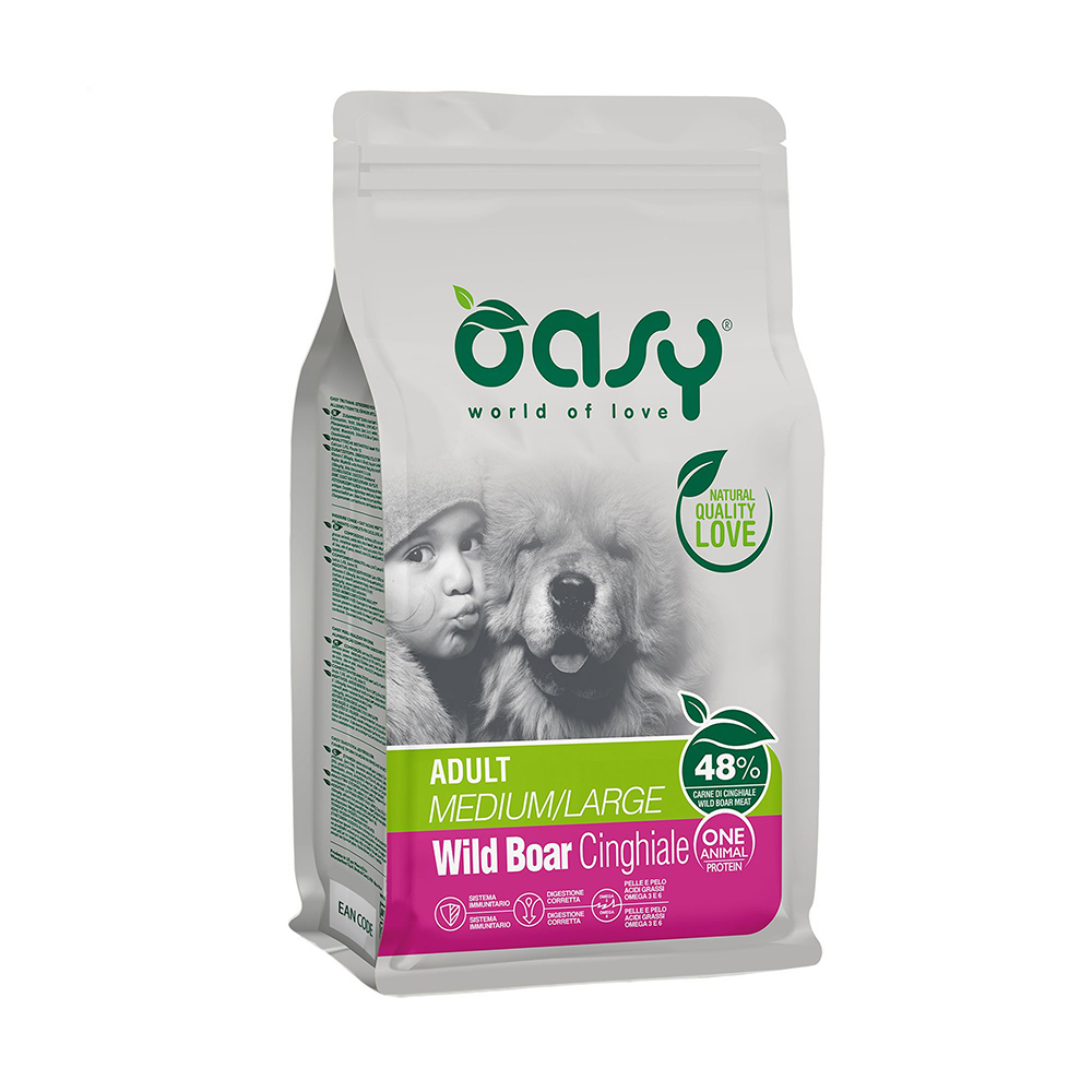 Сухий корм для дорослих собак середніх та великих порід Oasy One Animal Protein Adult Medium/Large з диким кабаном, 2.5 кг