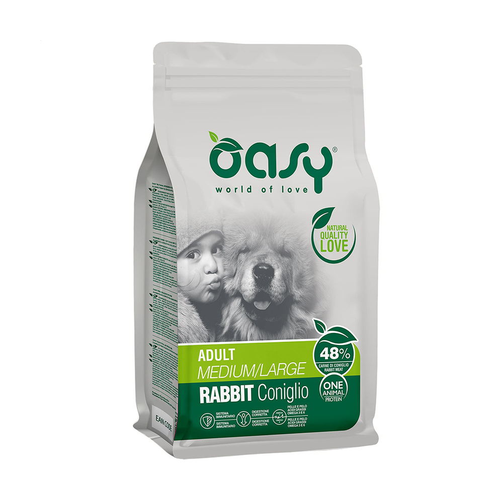Сухий корм для дорослих собак середніх та великих порід Oasy One Animal Protein Adult Medium/Large з кроликом, 2.5 кг