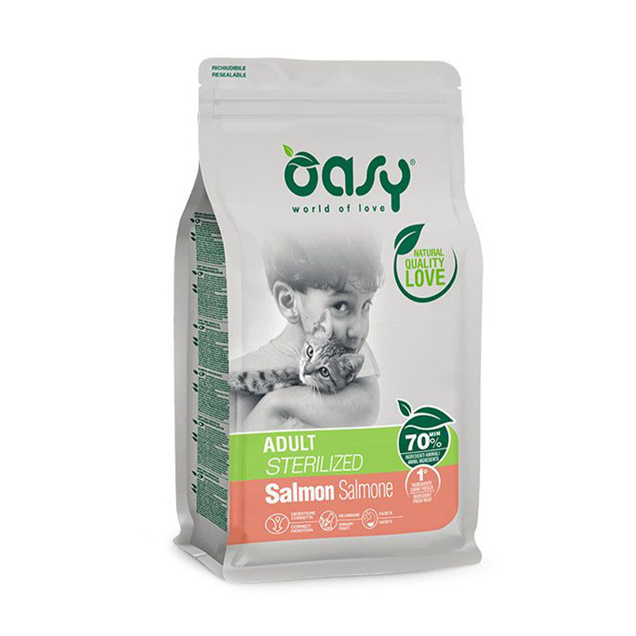 Сухий корм для стерилізованих кішок Oasy Lifestage Adult Sterilized з лососем, 7.5 кг