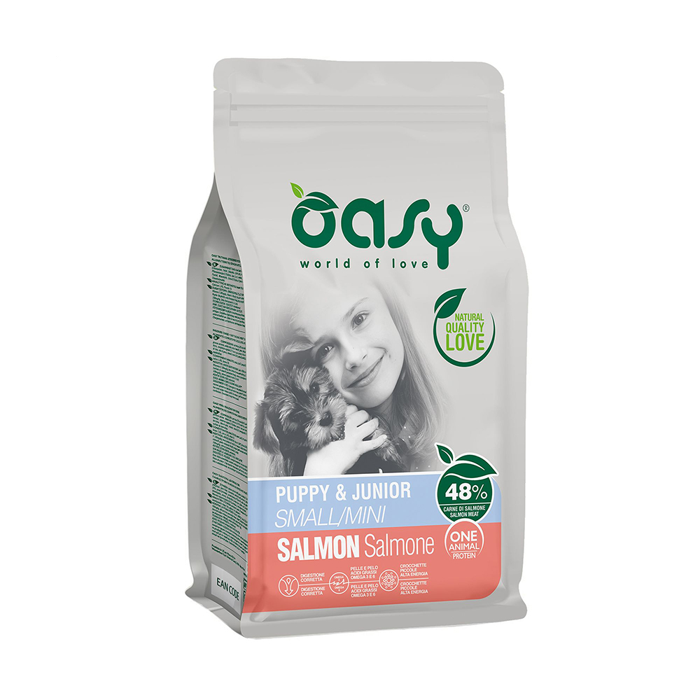 Сухий корм для цуценят малих порід Oasy One Animal Protein Puppy &amp; Junior Small/Mini з лососем, 2.5 кг