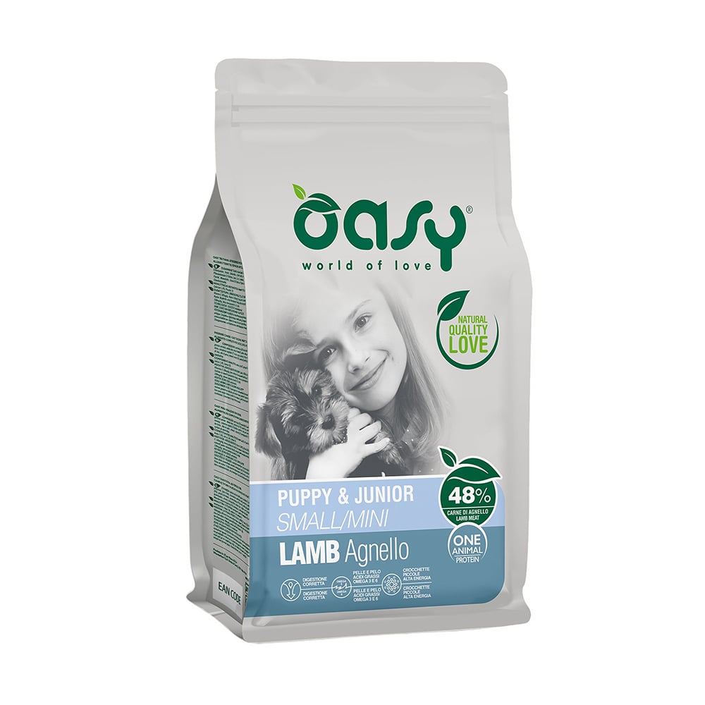 Сухий корм для цуценят малих порід Oasy One Animal Protein Puppy &amp; Junior Small/Mini з ягням, 2.5 кг