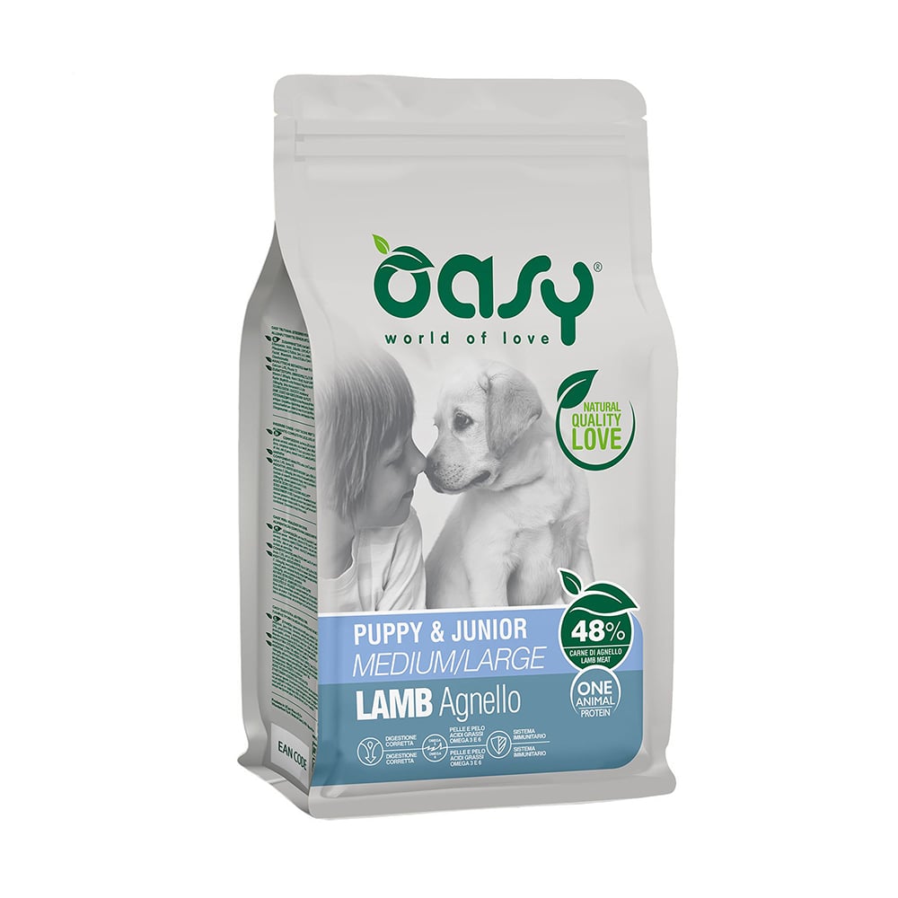 Сухий корм для цуценят середніх та великих порід Oasy One Animal Protein Puppy &amp; Junior Medium/Large з ягням, 2.5 кг
